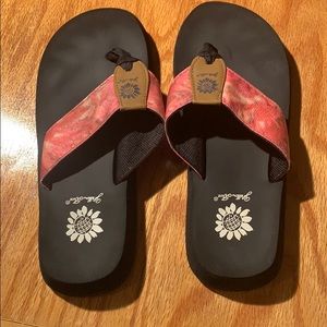 Yellow box flip flops